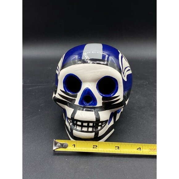 Ceramic Skull Dia de los Muertos Football Helmet Seattle Seahawks Style - Picture 10 of 10